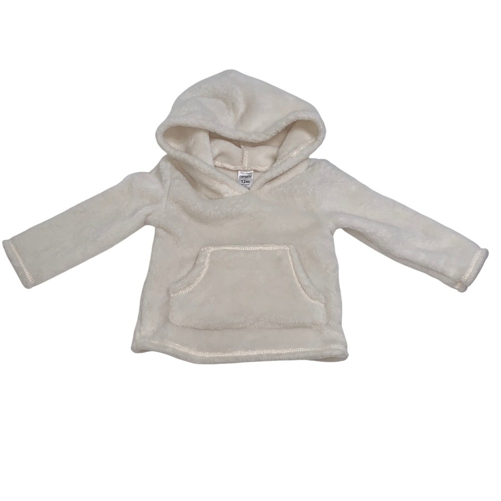 Carters Cream Fuzzy Hoodie Soft Fleece Baby Size 12‎ Months Pockets